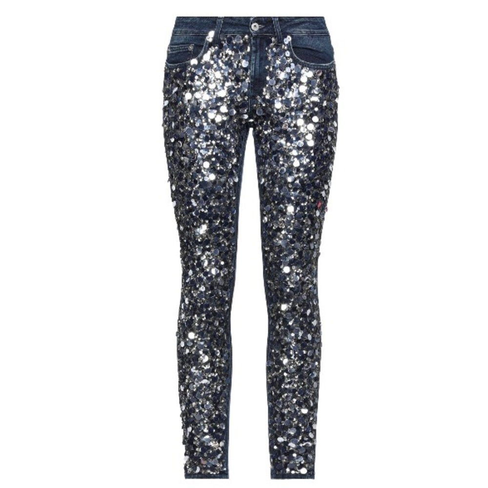NWT silver sequin and rhinestone embellished jeans.